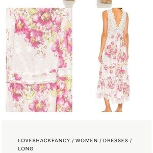 LoveShackFancy Floral Maxi Dress - Pink and Cream